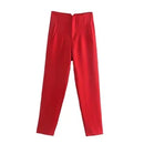 TRAFZA Women Elegant Solid Pencil Pants High Waist Pant For Women Casual Streetwear Woman Trousers Office Wear Chic Pant
